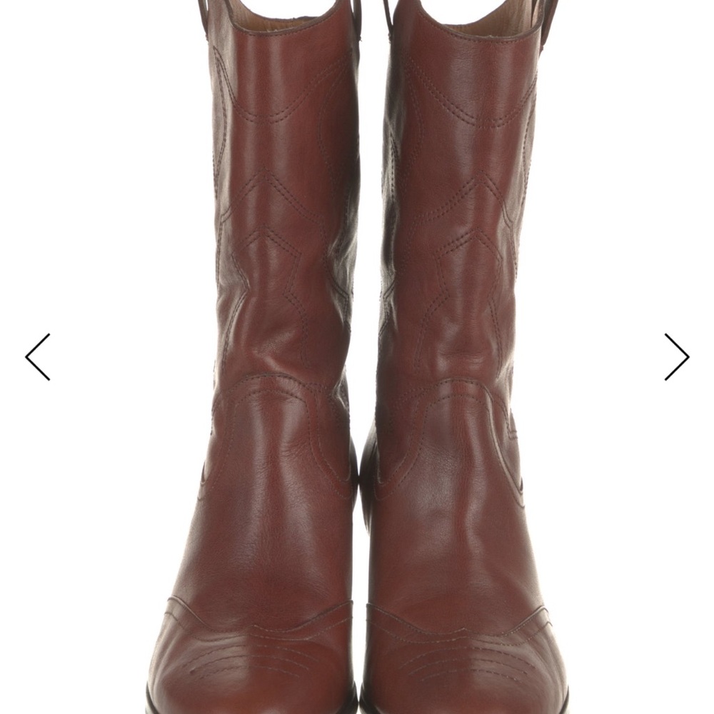 Sezane Mahogany Brown Leather Heeled Western Boots - Picture 6 of 8